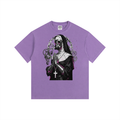 Vintage Washed Oversized Cotton T-Shirt- Gothic Punk Mechanical Nun- design.