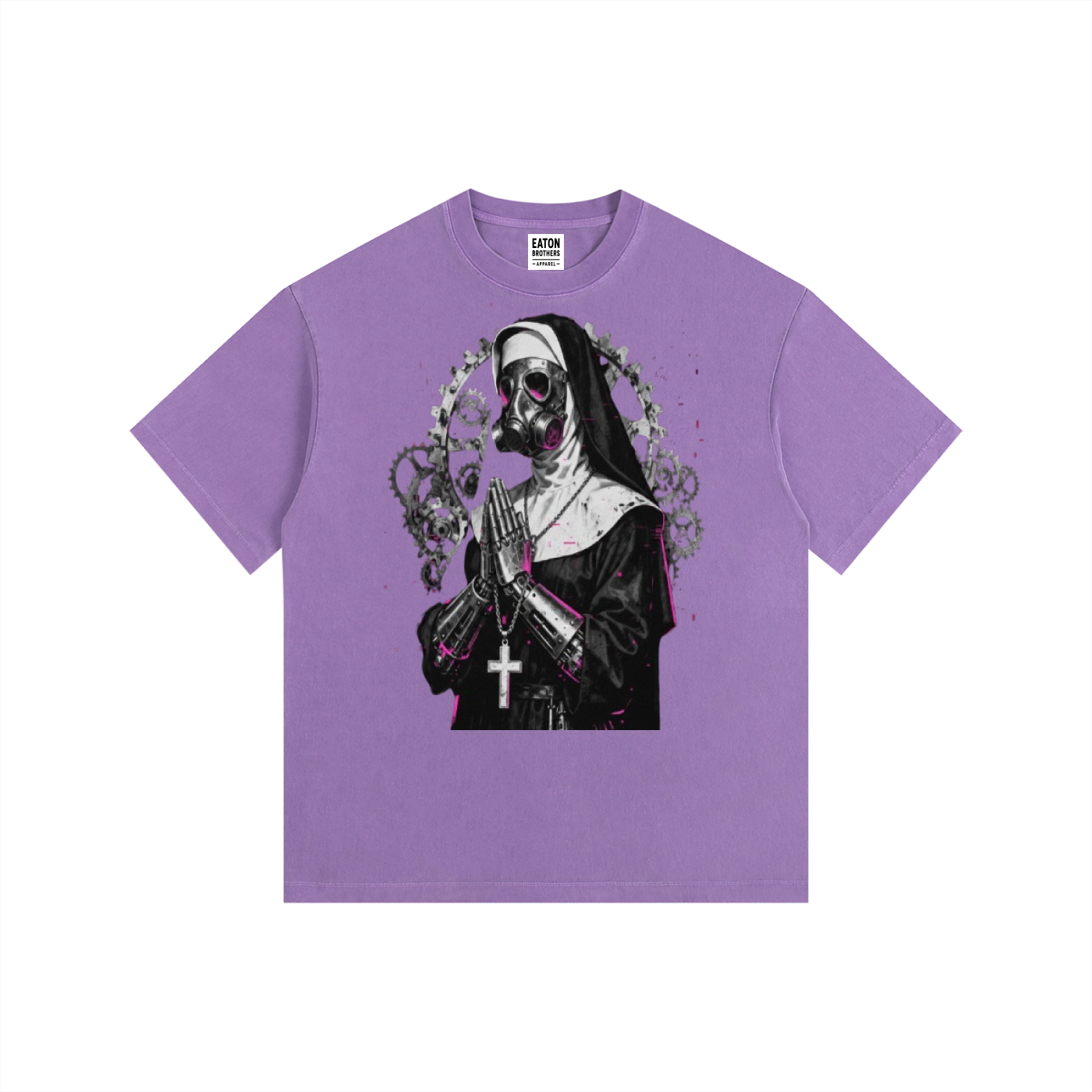 Vintage Washed Oversized Cotton T-Shirt- Gothic Punk Mechanical Nun- design.