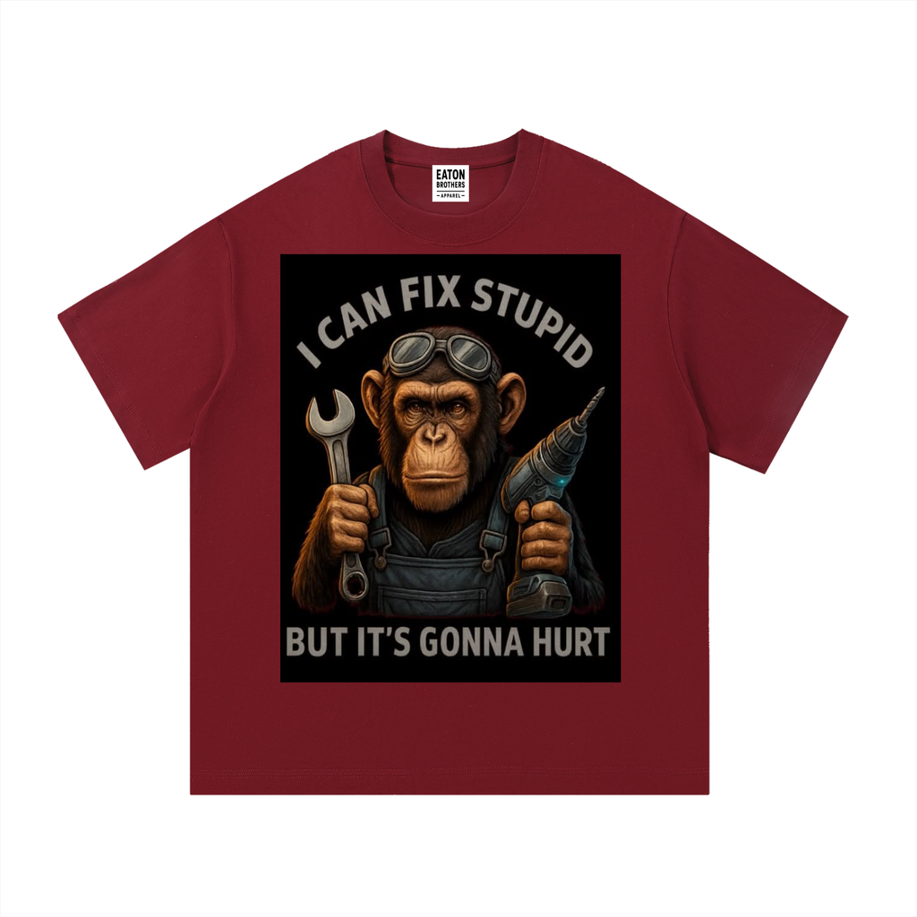 Essential Cotton T-Shirt- Funny Monkey Fixes Stupid