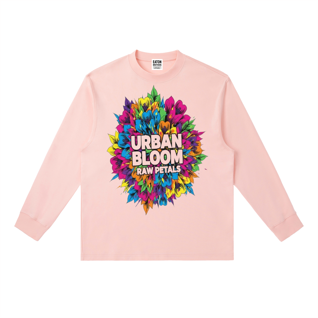 Essential Crewneck Long-Sleeve T-Shirt- Urban Bloom Design (pink)