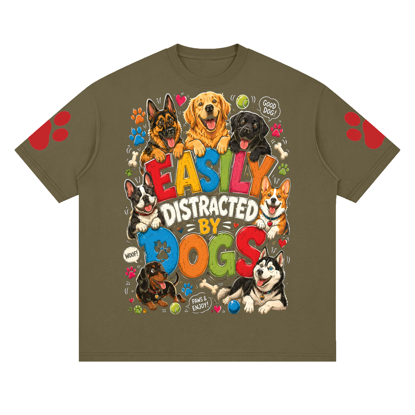 Drop Shoulder Graphic T-Shirt — Dog Distractions Design | Eaton Brothers