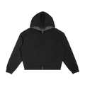 Contrast Plaid Boxy Zip Hoodie (BLACK)