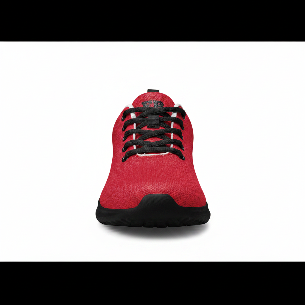 EB Skylines red athletic shoes front angle
