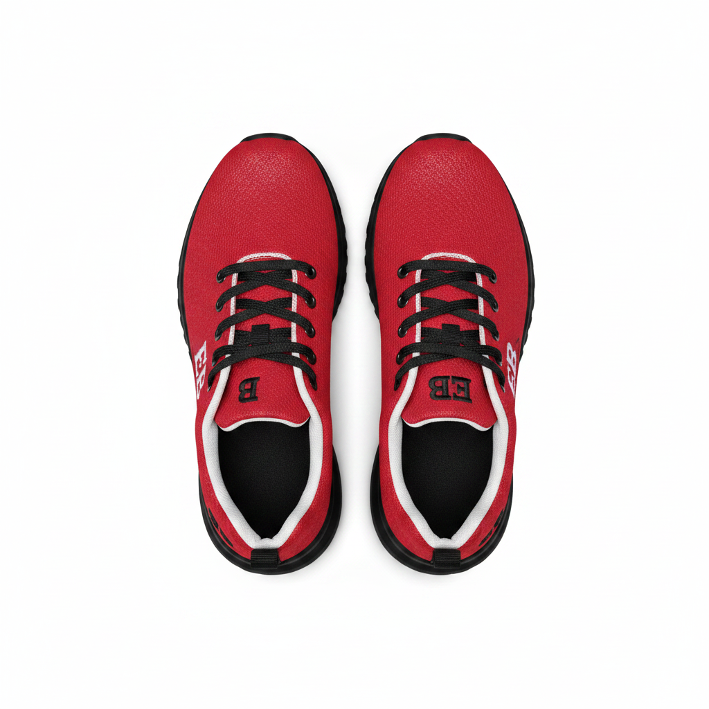 EB Skylines red athletic shoes top down view
